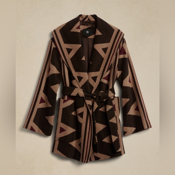 NWT Banana Republic Vilama Print Fall Wool Wrap Coat in Malbec Rad/Tan Size M/L - Picture 5 of 12
